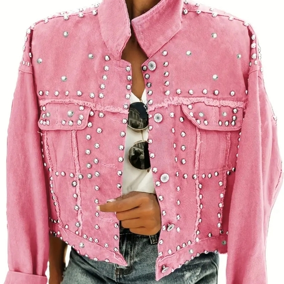 NIB! Pink stud jean jacket - Picture 1 of 5